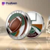 A coin featuring a football design and a football helmet, symbolizing the sport of football.