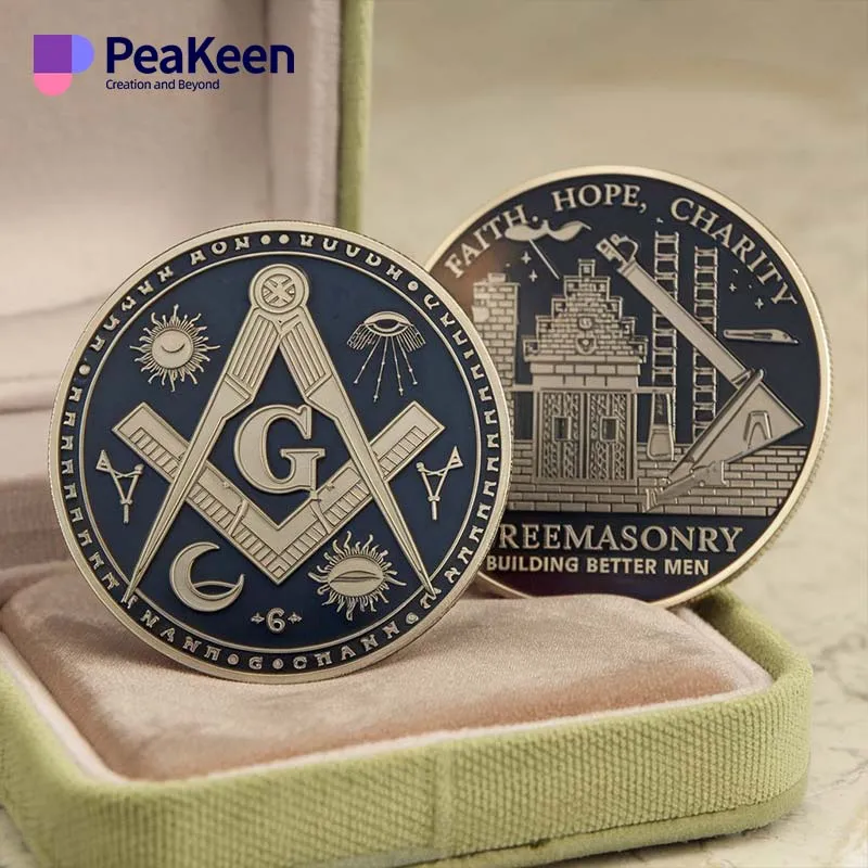 thumbnail image 2 of Masonic Commemorative Coin - Eye Of Providence & Masonic Symbol - 3D Engraved Silver Plate 2 of 5