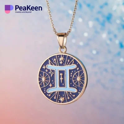 Collar con colgante de signo del zodiaco Géminis de esmalte blando, elegantemente diseñado para los entusiastas de la astrología y los usuarios con estilo.