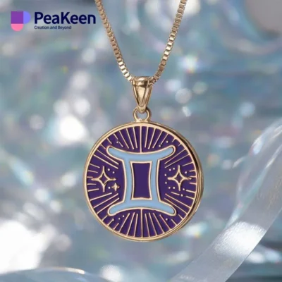 Collar con colgante de signo del zodiaco Géminis de esmalte blando, elegantemente diseñado para los entusiastas de la astrología y los usuarios con estilo.