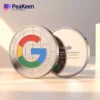 Moneta di Google con il logo riconoscibile, simbolo dell'innovazione e della tecnologia della moneta digitale.