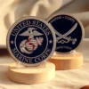 USMC Marine Corps challenge coin featuring the emblem, symbolizing pride and camaraderie among service members.