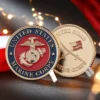 A USMC coin and coin set featuring Marine Corps challenge coins, showcasing military pride and camaraderie.