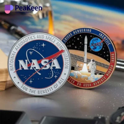 NASA commemorative challenge coin featuring the iconic NASA logo, symbolizing space exploration and innovation.