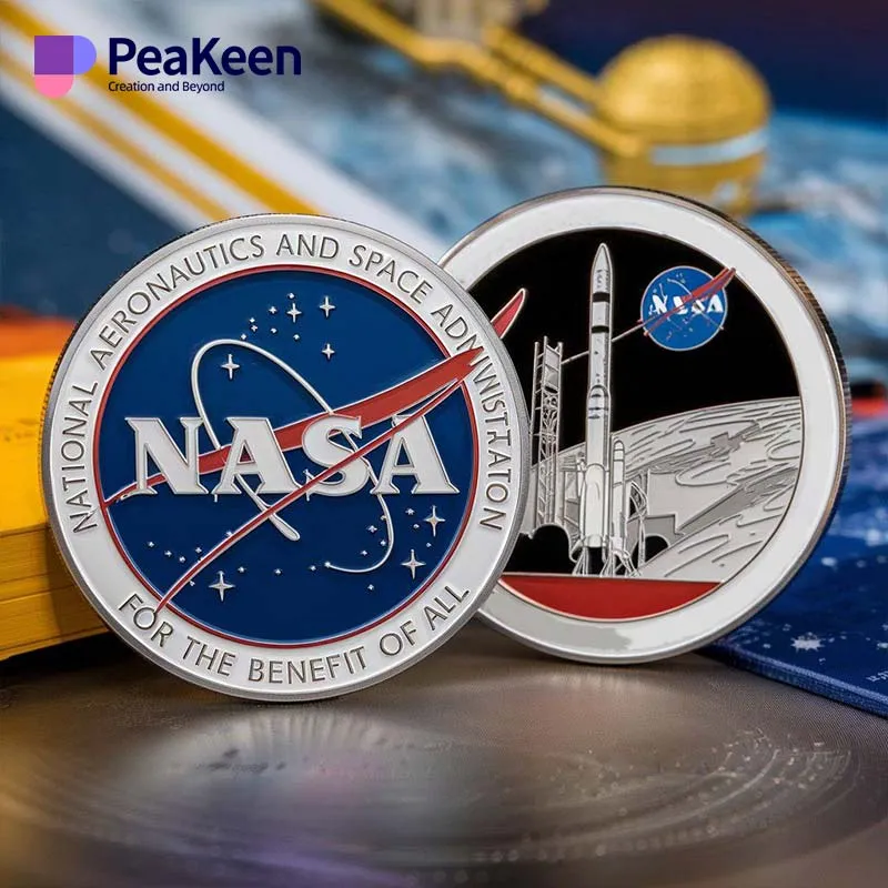 NASA commemorative coin featuring the agency's logo, celebrating achievements in space exploration and innovation.