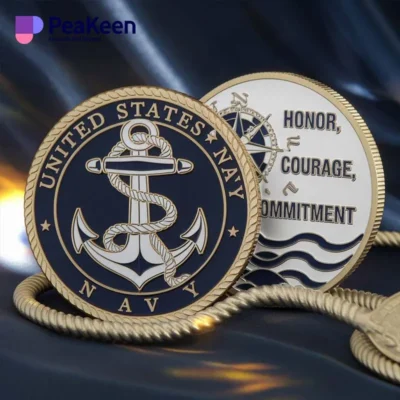 US Navy challenge coin featured with a rope and chain, representing unity and dedication among naval personnel.