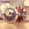 The poker champion coin featured with a poker chip and dice, representing success in poker competitions.