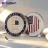 A police challenge coin featuring the USA flag and the words "Protect and Serve" prominently displayed.