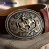 A collection of custom Rodeo Brass Belt Buckles, showcasing intricate designs and craftsmanship in a vibrant display.