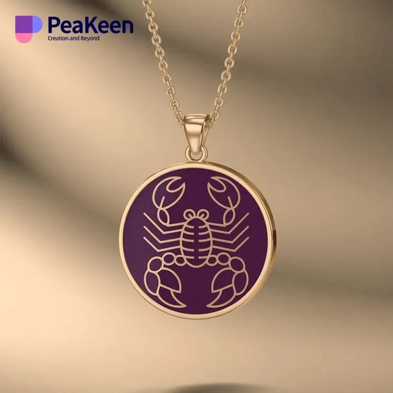 Elegante ciondolo a forma di scorpione in oro su sfondo nero, con design in smalto morbido, ideale per gli amanti dei gioielli zodiacali.
