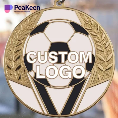 Custom logo soccer medal featuring a unique design, perfect for recognizing achievements in soccer competitions.