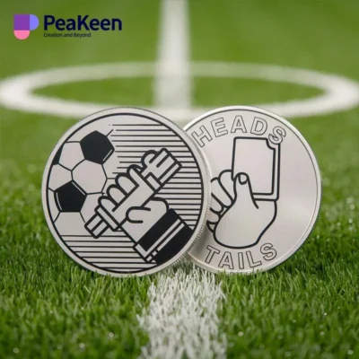 Image of two soccer balls marked "heads" and "tails," representing referee coins for making game decisions in soccer.