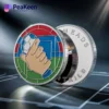 A coin featuring a hand gripping a soccer ball, symbolizing soccer referee authority and decision-making.
