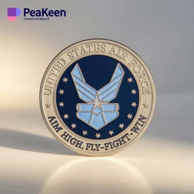 US Air Force emblem displayed on a squadron coin, symbolizing pride and service in the military.