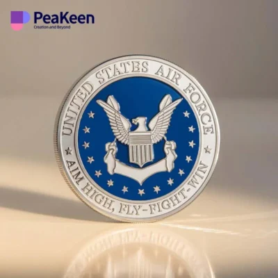 US Air Force emblem displayed on a squadron coin, symbolizing pride and service in the military.