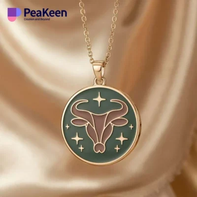 Un collar chapado en oro con un diseño de toro de Tauro esmaltado en blando, que derrocha elegancia y simbolismo zodiacal.