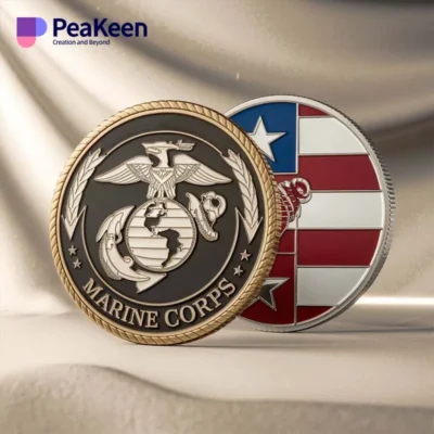 USMC challenge coin featuring the U.S. flag, symbolizing pride and service in the Marine Corps.