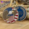 Customized military service badge featuring metal veterans challenge coins, symbolizing honor and achievement in service.