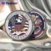 Two metal challenge coins commemorating and honoring the service of our veterans.