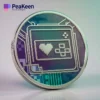A challenge coin featuring a heart design alongside a video game controller, symbolizing gaming passion and camaraderie.