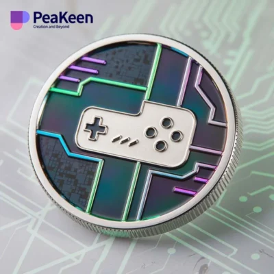 A coin featuring a game controller design, representing video game challenge coins for gamers and enthusiasts.