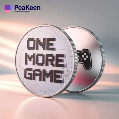 A video game challenge coin featuring the phrase "One More Game" prominently displayed on its surface.