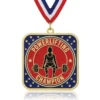 Custom powerlifting champion medal featuring female lifter silhouette design, square medal with ribbon for strength competitions