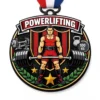 Custom powerlifting medal featuring strongman lifter design, 100kg weightlifting champion medal with ribbon for strength competitions