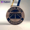 Medal featuring the inscription "Track Meet Champion," symbolizing athletic achievement in track events.