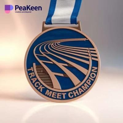 A medal inscribed with "Track Meet Champion," representing victory in track and field competitions.