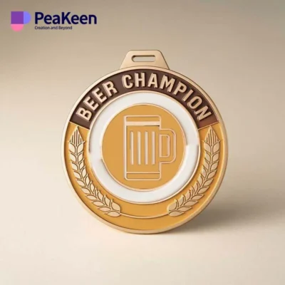 Gold medal featuring a beer champion logo, symbolizing excellence in beer competitions.