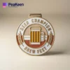 A shiny medal awarded for excellence at a beer champion brew fest, showcasing the celebration of brewing talent.
