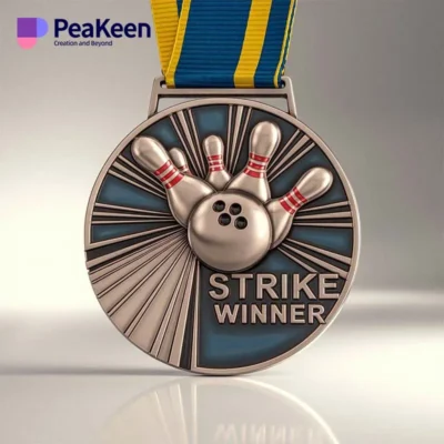 A bowling medal featuring the words "Strike Winner" prominently displayed on its surface.