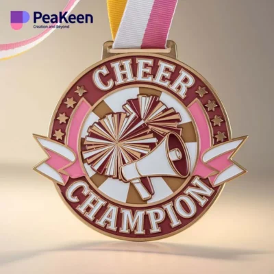 Cheerleading champion medal showcasing a star design, symbolizing excellence in cheerleading competitions.