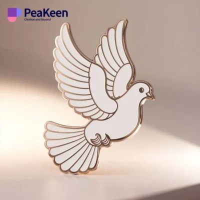 A white dove pin, symbolizing peace and hope, elegantly designed for a subtle yet meaningful accessory.