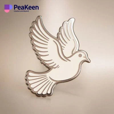 Elegant white dove pin set against a neutral beige backdrop, representing tranquility and harmony.