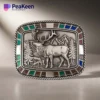 Elk and deer design on a stylish belt buckle, showcasing nature's beauty in a unique accessory.