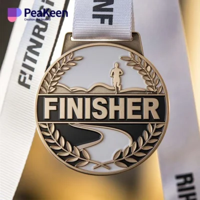 A finisher medal featuring the word "Finisher" prominently displayed on its surface.