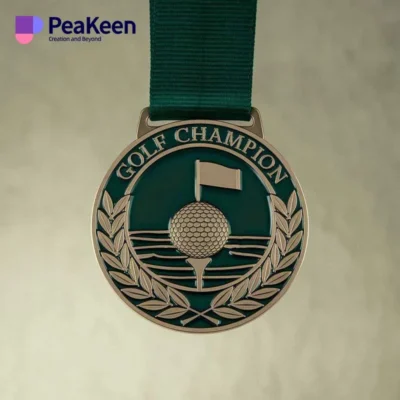 Customized golf medal featuring unique design elements, perfect for awards and recognition in golf tournaments.