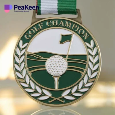 Customized golf medal featuring unique design elements, perfect for awards and recognition in golf tournaments.