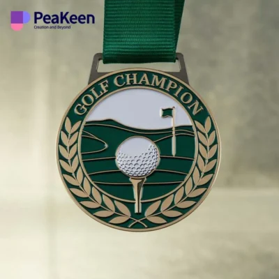 Custom golf medal featuring a unique design, perfect for awards and recognition in golf tournaments.