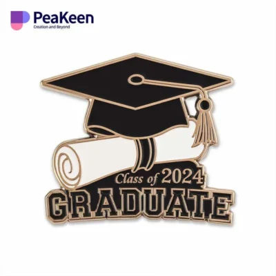 Custom graduation pin featuring a unique design, symbolizing achievement and celebration of academic success.