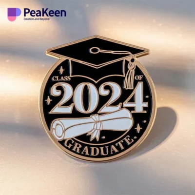 Graduation pin featuring the words "2024 Graduate" in bold lettering, symbolizing academic achievement.