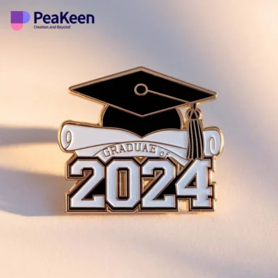 A graduation pin showcasing the inscription "2024," symbolizing the achievement of graduating in that year.