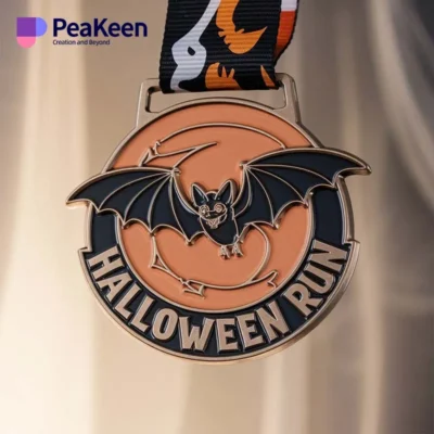 Halloween run medal featuring a bat design, perfect for celebrating spooky season achievements.