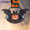 A Halloween-themed bat medal featuring spooky designs, perfect for celebrating a festive run event.