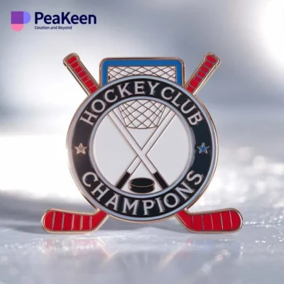 Enamel pin featuring the logo of a hockey club, symbolizing championship victory and team pride.