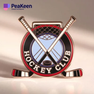 A hockey club badge featuring two crossed sticks, designed for hockey pins, showcasing team spirit and identity.