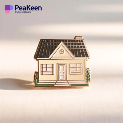 A house pin featuring a solar panel, symbolizing sustainable energy and eco-friendly living.