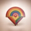 LGBTの誇りと包括性を象徴する、白い表面にレインボーハートのエナメルピン。